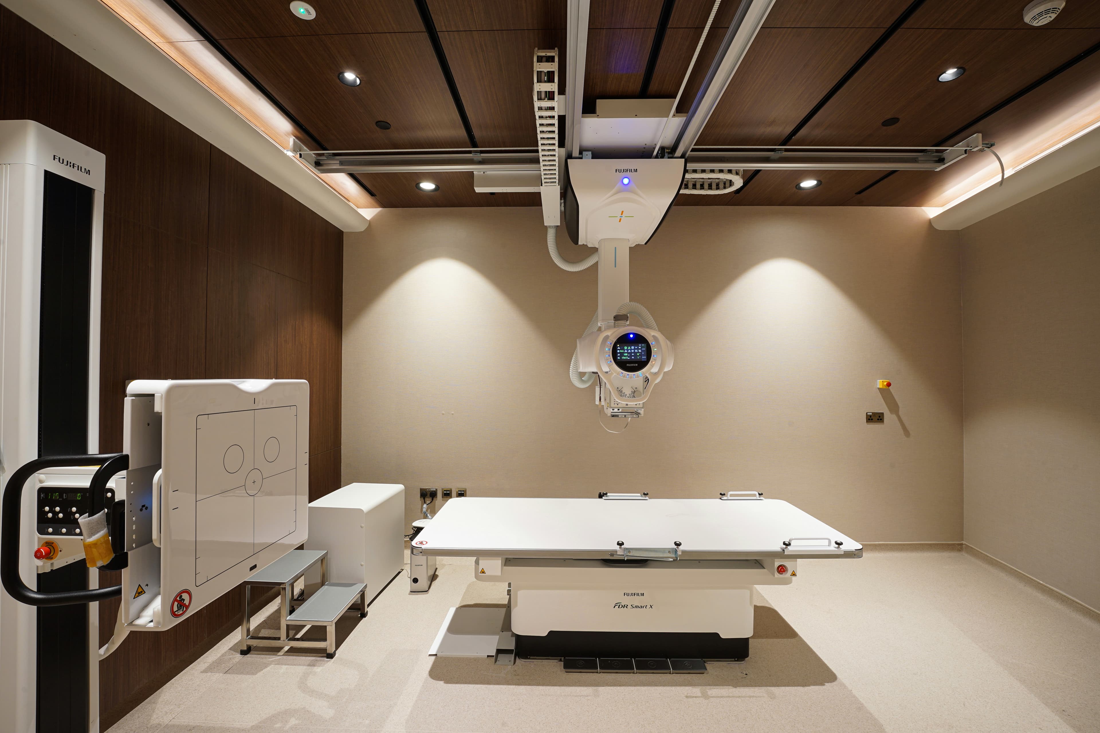 Medical imaging room with radiation protection equipment
